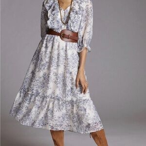 Anthropologie Moon River Blue Floral Midi Dress size M